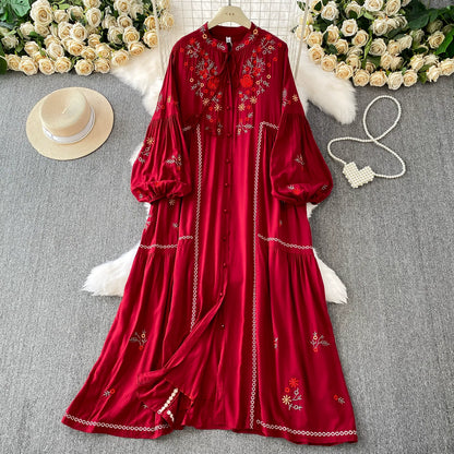 【60%OFF⭐️早い者勝ち】【ワンピース】刺繍 バルーンスリーブ エレガント 長袖 ワンピース 【SHシリーズ】