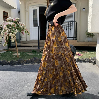 【ボトムス】プリーツ＆花柄 スカート レディース ポケット付き Aライン フレア ミディ丈 ケーキスカート【SHシリーズ】