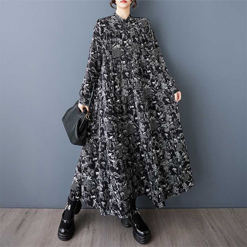 【ワンピース】春 秋 冬 ルーズ 着痩せ効果 プリント 大きいサイズ 長袖 ワンピース 【SHシリーズ】
