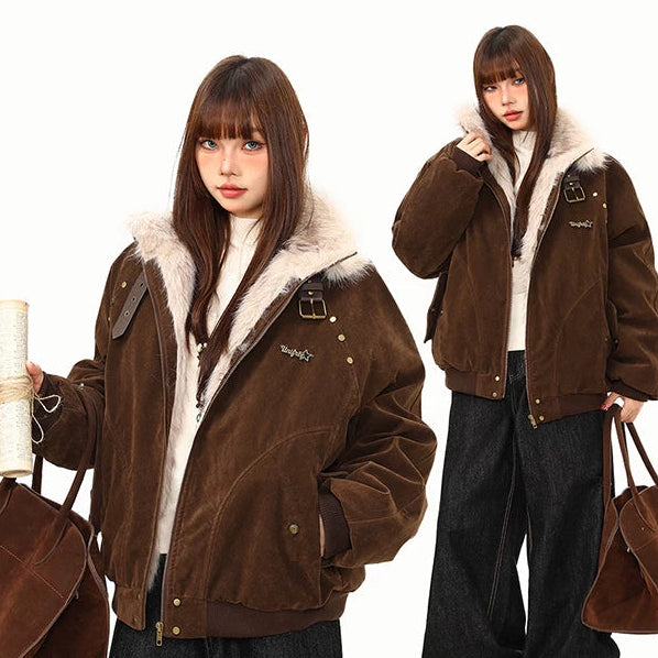 【アウター】ミラード イーグルモチーフ 中綿ジャケット ヴィンテージ風 ワーク レディース 厚手 綿入れコート【FCシリーズ】