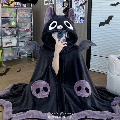 【ハロウィン】コウモリ エアコン毛布 サンゴフリース 昼寝用 ケープ フード付き パジャマ 可愛い レディース