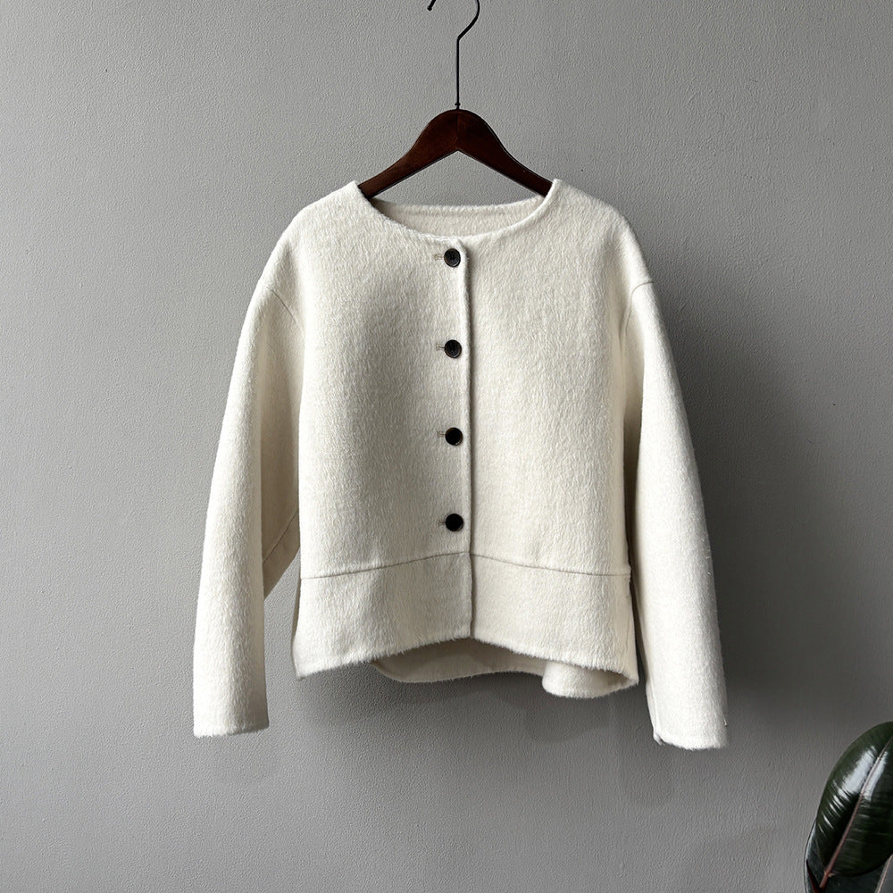 【アウター】上質ウールコート✨レディース 冬 短丈 シンプル 丸首 ゆったりシルエット 大人可愛い【JZシリーズ】