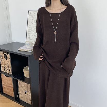 【セットアップ】春 秋 冬 ミディアム丈 セーター + ロングスカート 2点上下セット 【SNシリーズ】