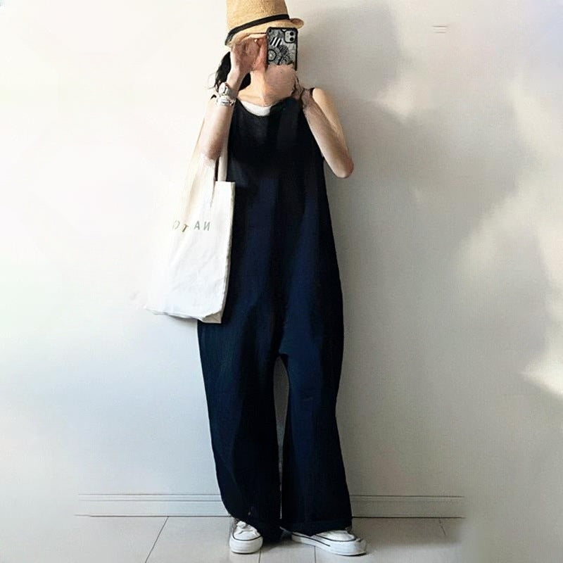 【ボトムス】ワイドパンツオールインワン レディース ノースリーブ 無地 ゆったり リラックス 夏コーデ