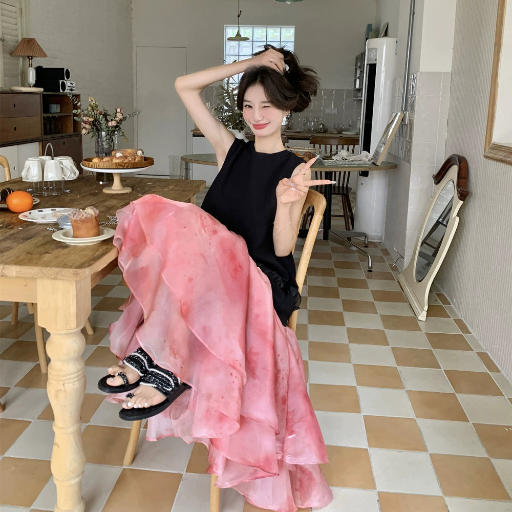 【ワンピース】高見え ノースリーブ花柄切替ワンピース トレンド感ある上品な美シルエット【SHシリーズ】