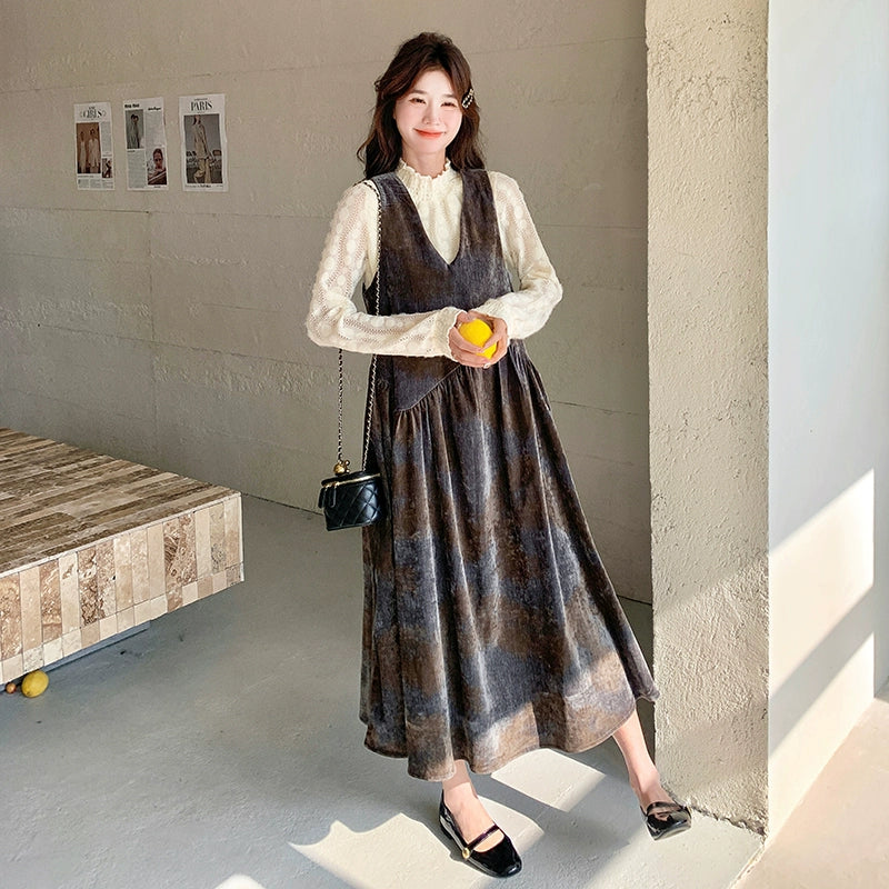 【ワンピース】レトロ ベルベット タイダイ 気質よい 合わせやすい ワンピースセット【SHシリーズ】