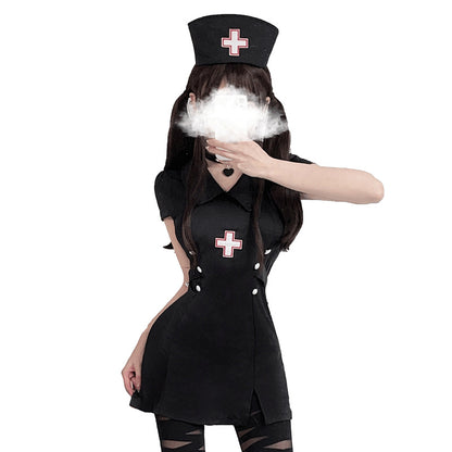 2カラー【ハロウィン コスプレ 衣装 レディース セクシー ナース服 黒 制服風 ドレス 医者風 夜店 パーティー 仮装