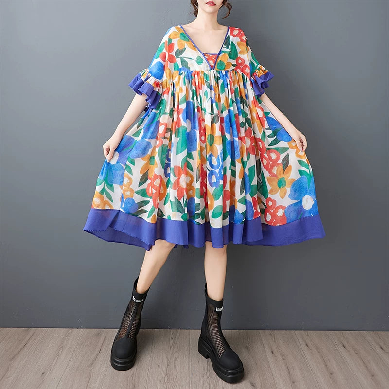 【ワンピース】プリントシフォンワンピース レディース ゆったり 体型カバー 着痩せ ロング丈 夏ワンピース【SHシリーズ】