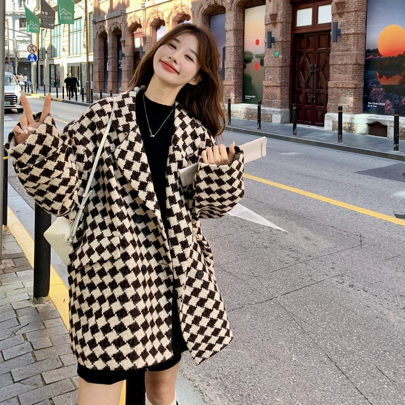 【アウター 】春 秋 冬 韓国風 新作 合わせやすい 厚手 チェック コート【JZシリーズ】