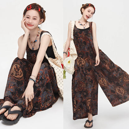 💖 大好評アイテム【ボトムス】ゆったりルーズ感 Vネックサロペット 夏新作 ガーリッシュ宮廷風 ワイドパンツオールインワン【SHシリーズ】