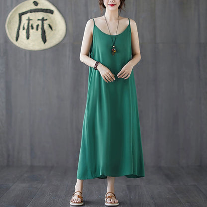 【ワンピース】夏新作 文芸系シンプル 無地キャミソールワンピース ゆったりロング丈 インナーとしても活躍