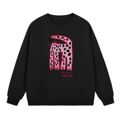 S~2XL【トップス】クルーネック ネコ スウェット レディース 韓国風 ゆったり 学生風 豹柄 猫 秋冬パーカー【FCシリーズ】