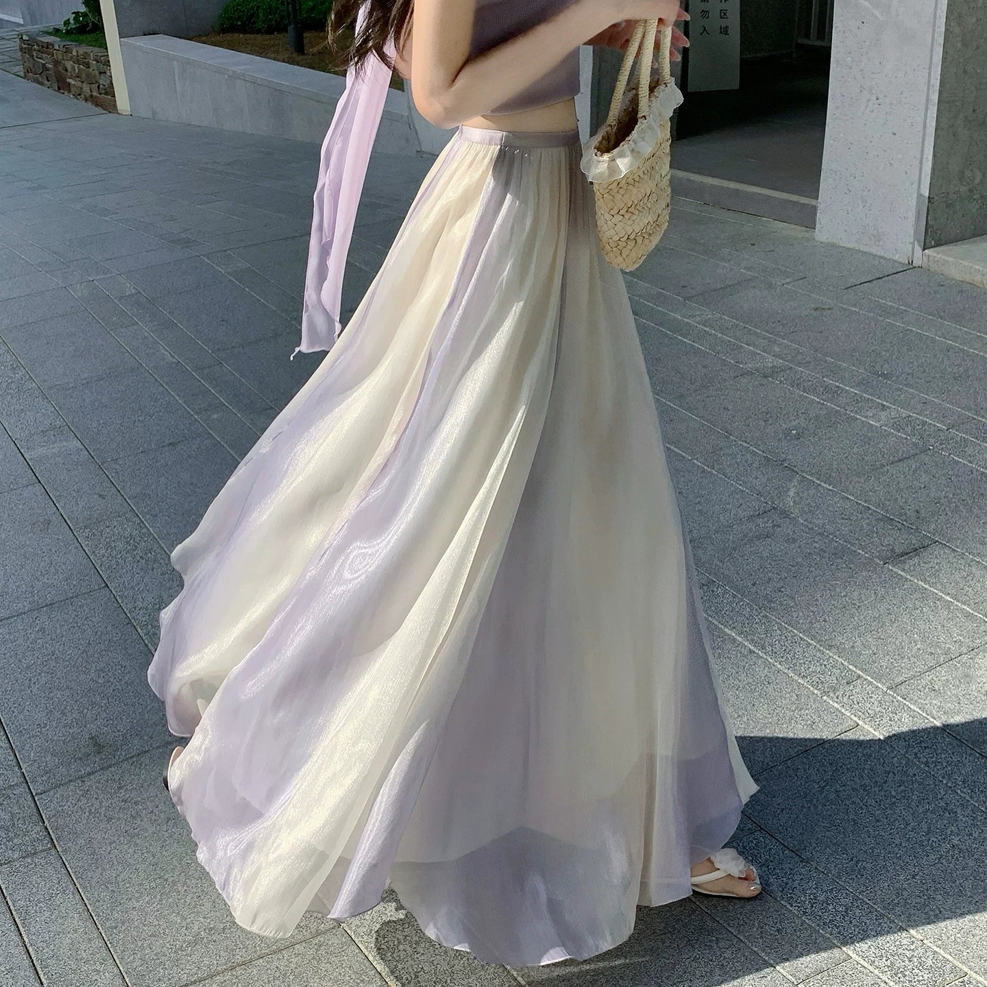 【ボトムス】シアー素材 フレアシルエット 配色デザイン Aラインスカート 【JZシリーズ】