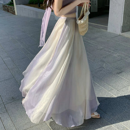 【ボトムス】シアー素材 フレアシルエット 配色デザイン Aラインスカート 【JZシリーズ】