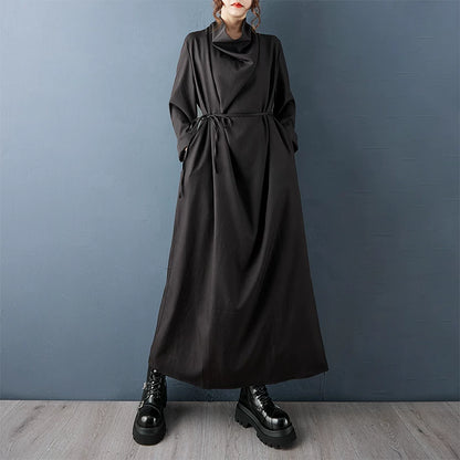 【ワンピース】モード系ドレープネックロングワンピース レディース 秋新作 ゆったり スリット入り 大人っぽい レトロ【JZシリーズ】