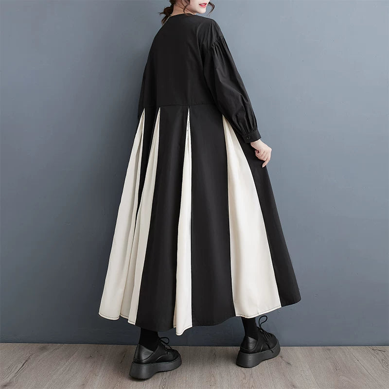 期間限定⭐️60%OFF【ワンピース】春秋新作 韓国風 ボリューム袖 モノトーン切り替え ダブルボタン 長袖ワンピース きれいめカジュアル【AHシリーズ】