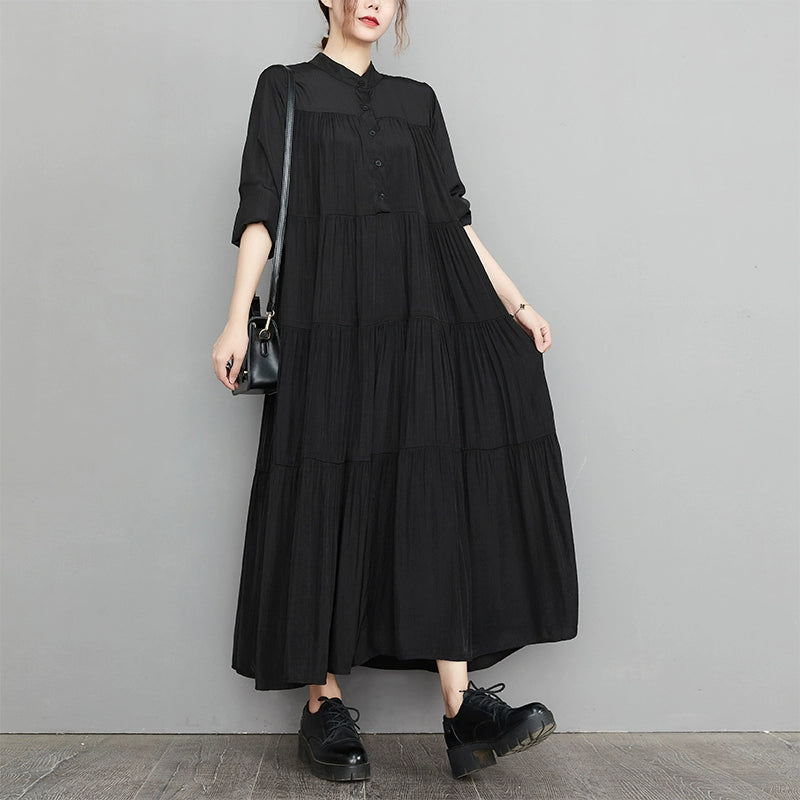 【24AW】【ワンピース】レトロ 切り替え ゆったり 着痩せ Aライン 長袖ワンピース