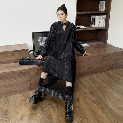 【ワンピース】春 秋 冬 チュール切替 ドッキング風 ロング ワンピース 【AHシリーズ】