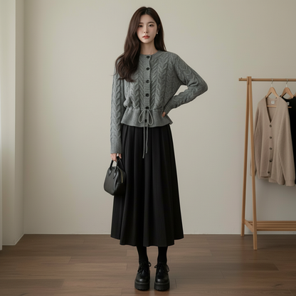 【セットアップ】春 秋 冬  ニットカーディガン + スカート 2点上下セット 【JZシリーズ】