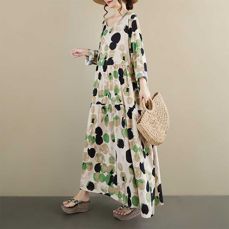 【ワンピース】春 秋 ドット ナチュラルガーリー ナチュラルガーリー プリント 長袖 ワンピース 【SHシリーズ】