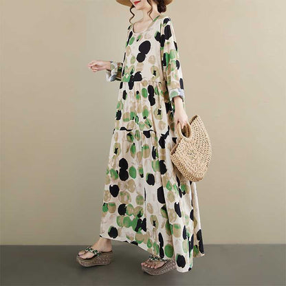 【ワンピース】春 秋 ドット ナチュラルガーリー ナチュラルガーリー プリント 長袖 ワンピース 【SHシリーズ】