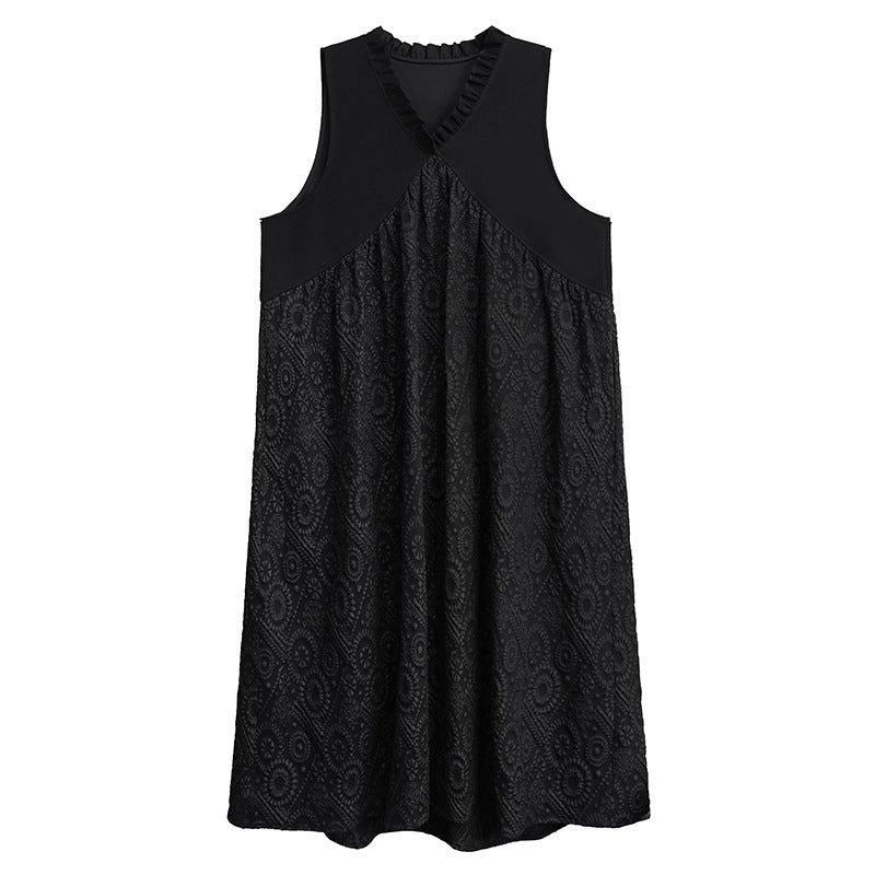 【ワンピース】暗黒系 ノースリーブVネックベストワンピース レディース 新作 ゆったり体型カバー ミディ丈【AHシリーズ】