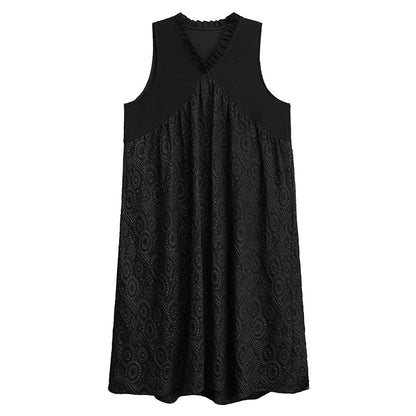 【ワンピース】暗黒系 ノースリーブVネックベストワンピース レディース 新作 ゆったり体型カバー ミディ丈【AHシリーズ】