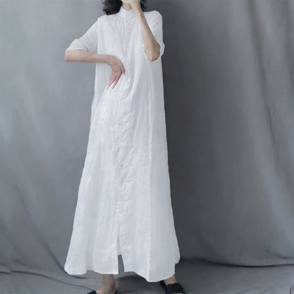 【ワンピース】シャツワンピース レディース 春夏 襟付き ロングワンピース 半袖 ゆったりシルエット【JZシリーズ】