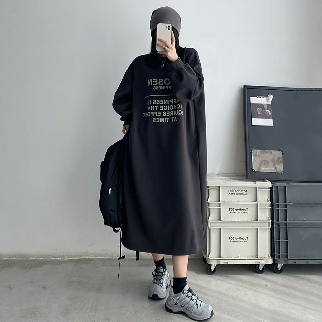 【24AW】【ワンピース】裏起毛 アルファベット ゆるリラックス 長袖 ワンピース【FCシリーズ】