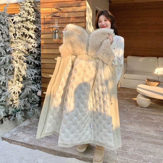 【アウター】大きめファーカラー ボアパーカー ダウンコート レディース 冬 トグルボタン ミディ丈【JZシリーズ】