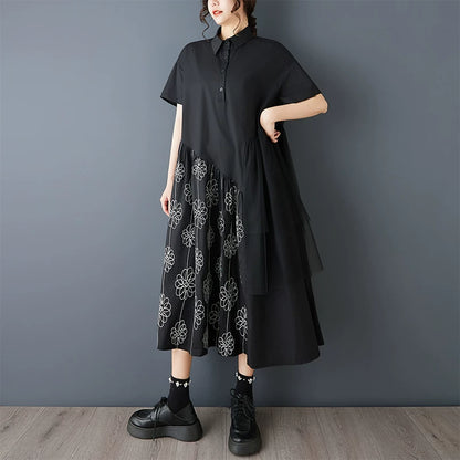 【ワンピース】春夏新作 レトロ ブラック 刺繍チュール切替 半袖ワンピース ルーズシルエット 着痩せ ロングワンピース
【SHシリーズ】