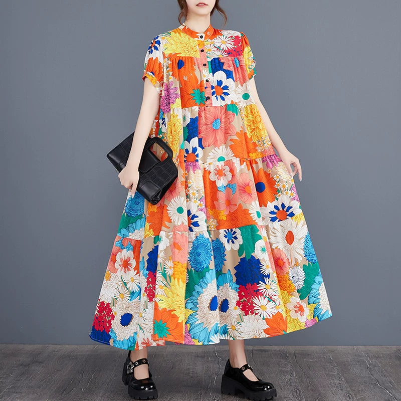 期間限定⭐60%OFF【ワンピース】レディース 大きいサイズ ワンピース 花柄 ティアード 2026夏 半袖 Aライン 膝下丈 総柄 プリント プルオーバー ゆるシルエット 30代 40代 50代【SHシリーズ】