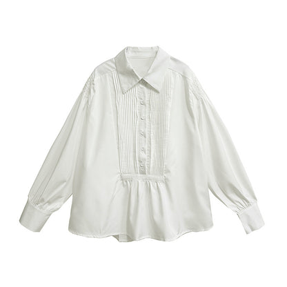 【60%OFF⭐️早い者勝ち】【トップス】プリーツ レース ポロ襟 ゆったり シャツ 【AHシリーズ】