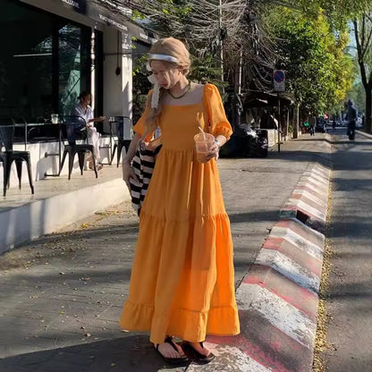 【ワンピース】韓国風 気質 美白効果 スタイルアップ 無地 半袖ワンピース 夏 スイートレディ風 リゾートコーデ