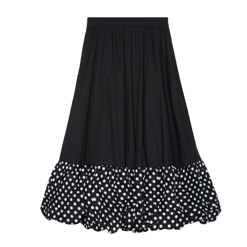 【ボトムス】春 秋 冬 ウエストゴム バルーン裾 ドット切り替え Aライン スカート 【AHシリーズ】