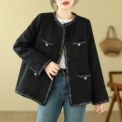 【アウター】春 秋 冬 大きいサイズ フレンチツイード風 中綿入り ジャケット【SNシリーズ】