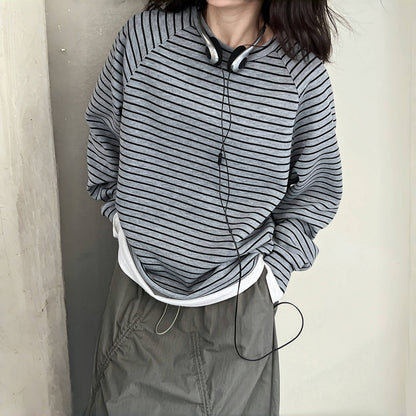 【トップス】春秋 韓国風 高級感 配色 しま模様 パーカー【SNシリーズ】