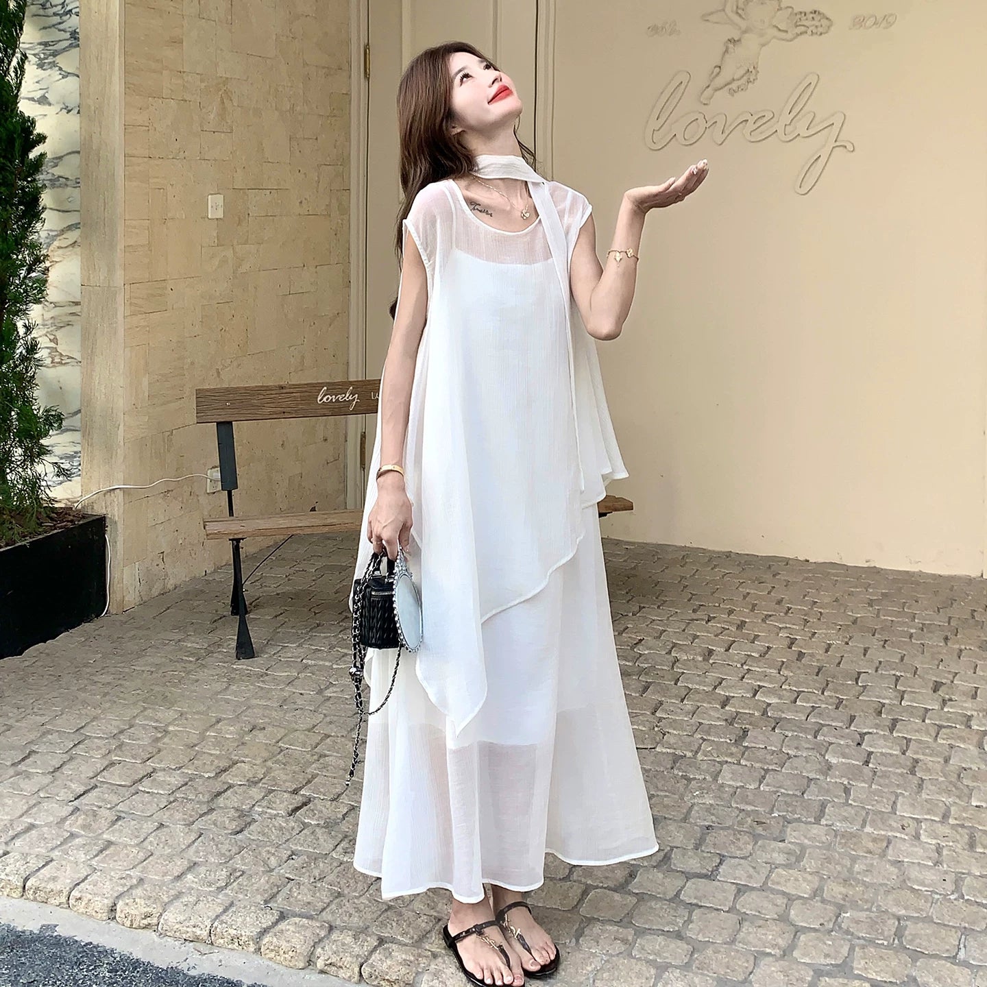 【セットアップ】韓国風 レディース ワンピースセット ノースリーブワンピース ブラウス ロング丈 大人可愛い 上品コーデ【JZシリーズ】