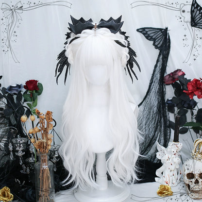 【ハロウィン】ロリータ ウィッグ フルウィッグ ホワイト ロング 巻き髪 自然感 小顔効果 JK風