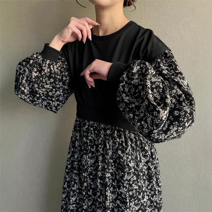 【ワンピース】春 秋 冬 切り替え シフォン ロング 長袖 ワンピース 【JZシリーズ】