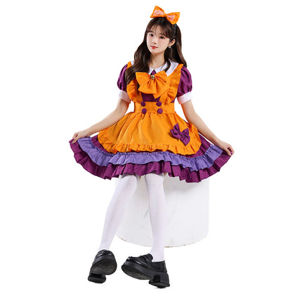 【ハロウィン】コスプレ 衣装 メイド服 アニメ風 ロリータ プリンセスドレス オレンジ レディース ワンピース