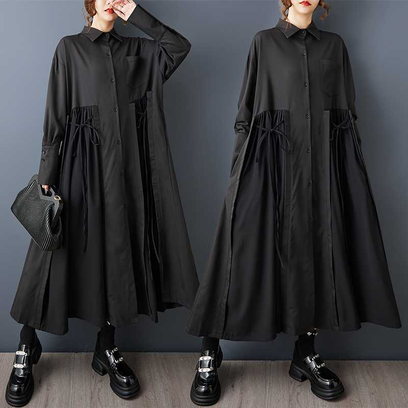 【ワンピース】春 秋 冬 アシンメトリー ウエストマーク シャツ ワンピース 【AHシリーズ】