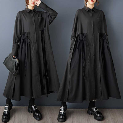 【ワンピース】春 秋 冬 アシンメトリー ウエストマーク シャツ ワンピース 【AHシリーズ】