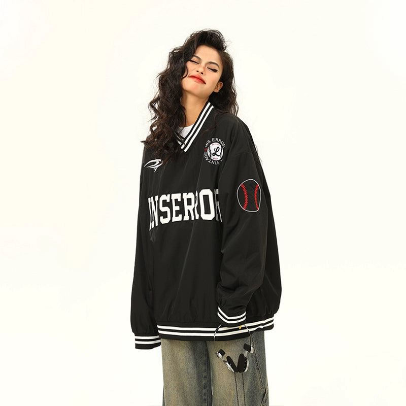 【トップス】春秋 美式ヴィンテージVネックパーカー 男女兼用 刺繍ロゴ入りカジュアルスウェットシャツ【FCシリーズ】