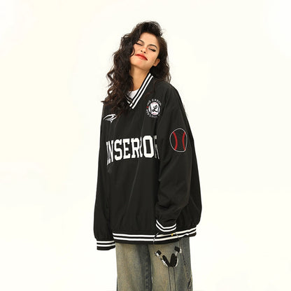 【トップス】春秋 美式ヴィンテージVネックパーカー 男女兼用 刺繍ロゴ入りカジュアルスウェットシャツ【FCシリーズ】