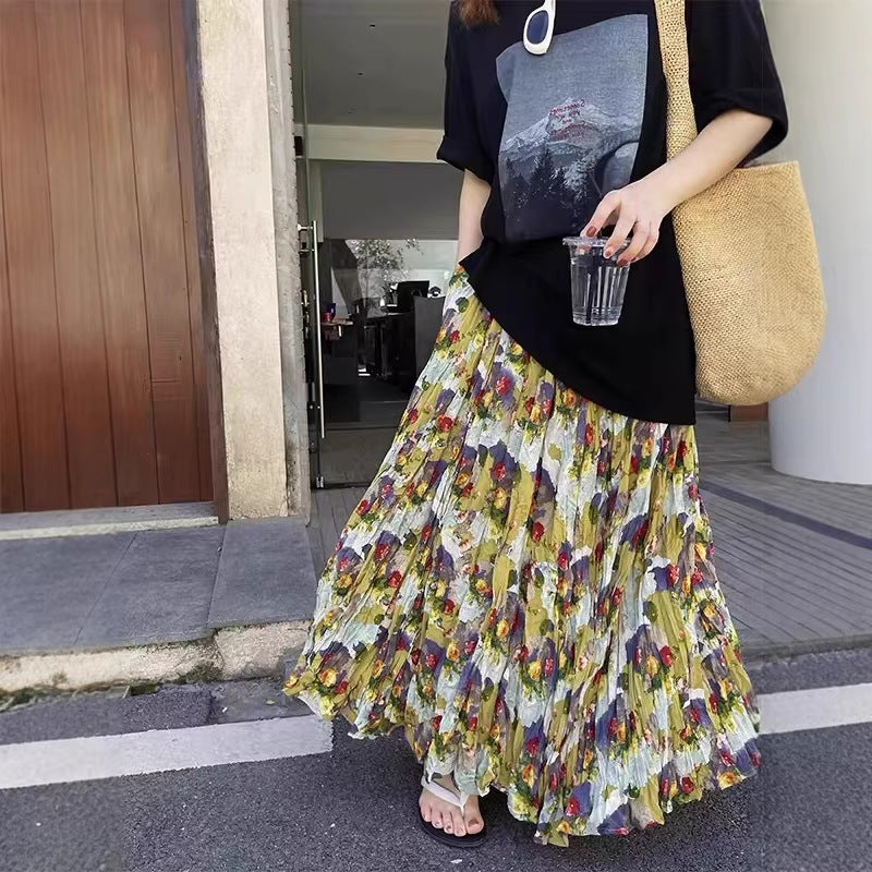 【60%OFF⭐️早い者勝ち】【ボトムス】油絵風 ウエストゴム 小花柄 スカート 【SHシリーズ】