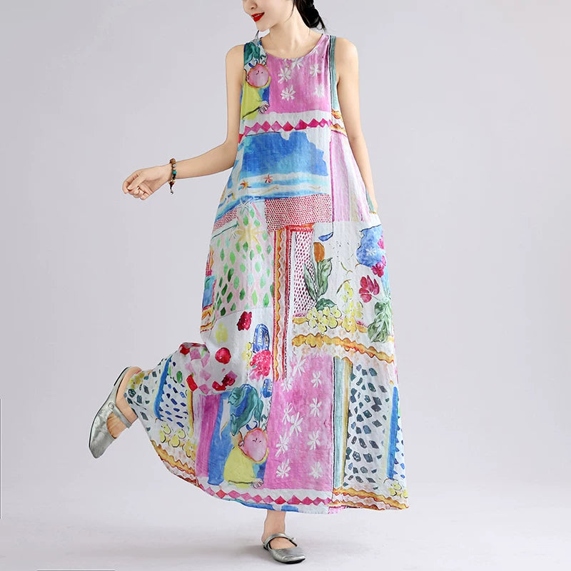 【ワンピース】ボヘミアン ロングワンピース レディース 大きいサイズ ノースリーブ 花柄 ゆったり リゾート風 夏ワンピース【SHシリーズ】