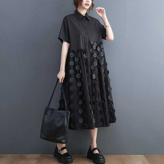【ワンピース】韓国風  ゆったり大きめサイズ×体型カバー シャツ半袖ワンピース【ANシリーズ】