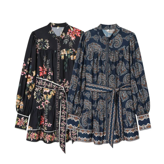 【ワンピース】レディース 欧米風シャツワンピース 華やかなデザイン ホリデーコーデ【SHシリーズ】
