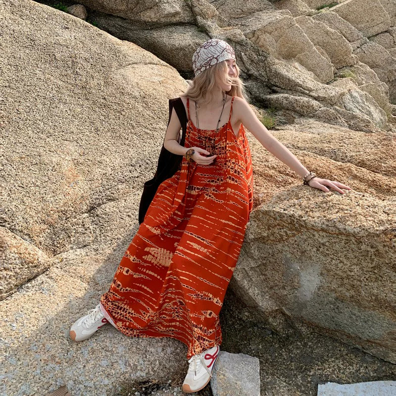 【ワンピース】M~4XL 大きいサイズ レディース リゾート風 日焼け対策 ノースリーブワンピース 体型カバー【SHシリーズ】